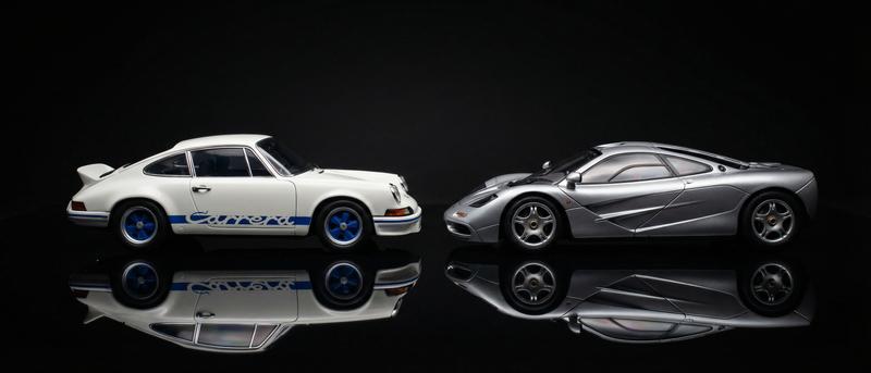 Minichamps 1:18 models — Porsche 911 Carrera RS 2.7 and McLaren F1