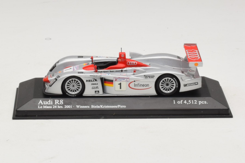Audi R8 LMP #1 F. Biela / E. Pirro / T. Kristensen 24 Hours of Le Mans Winner 2001 Minichamps 1:43 400011201 メタル