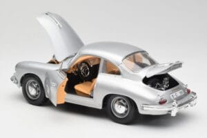 Porsche 356B シルバー & ブラウンインテリア Bburago 1:18 3021-M2 メタル - 画像 5/8