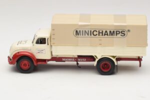 Magirus-Deutz S 7500 Jupiter フラットベッドトラック ホワイト レッド Minichamps 1:43 439141022 メタル - 画像 3/6